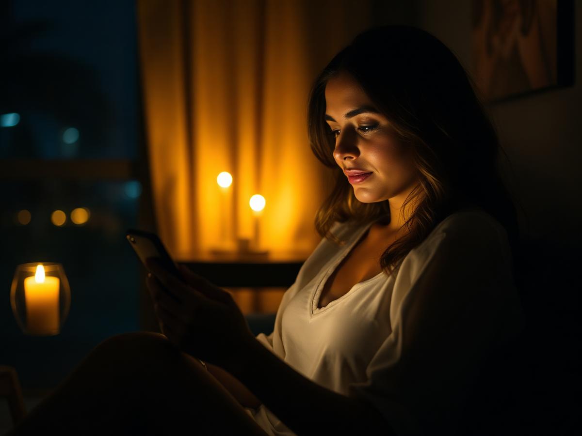 Pessoa estudando pelo celular em casa